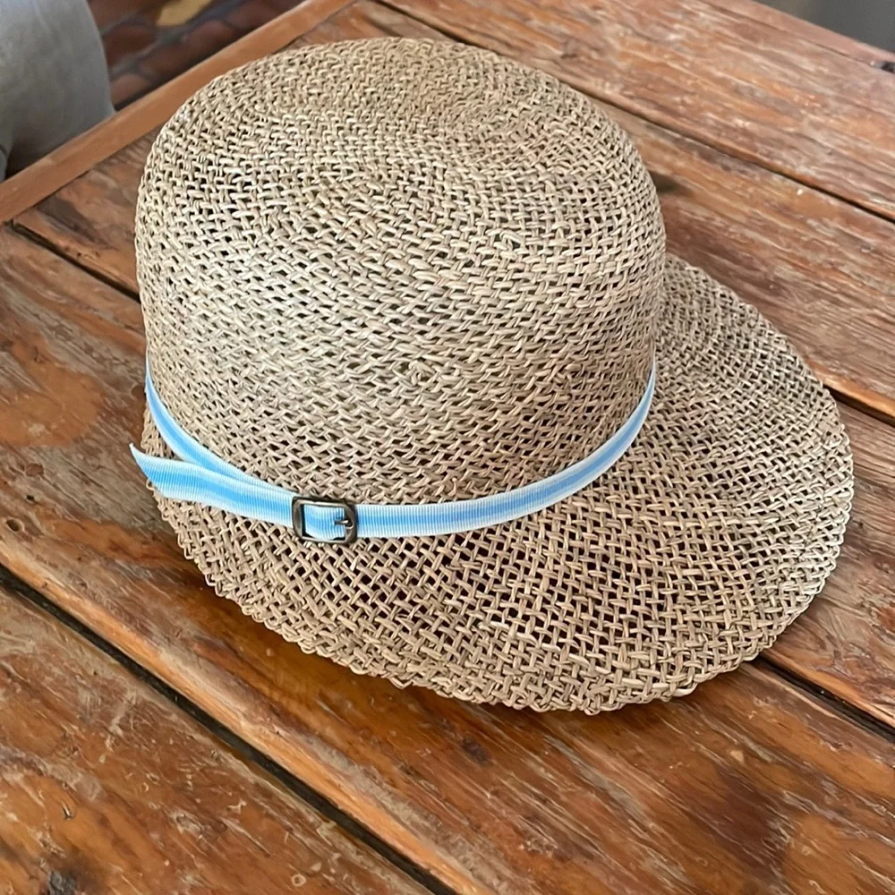 Vintage White Stag,straw hat, w/blue ribbon trim - Picture 1 of 3